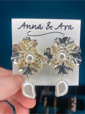 Anna & Ava Silver Floral Earrings with Pearl Drops